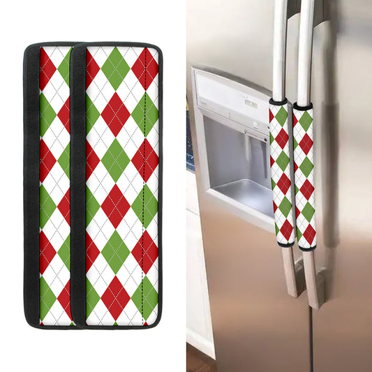 White Red And Green Argyle Pattern Print Refrigerator Handle Covers