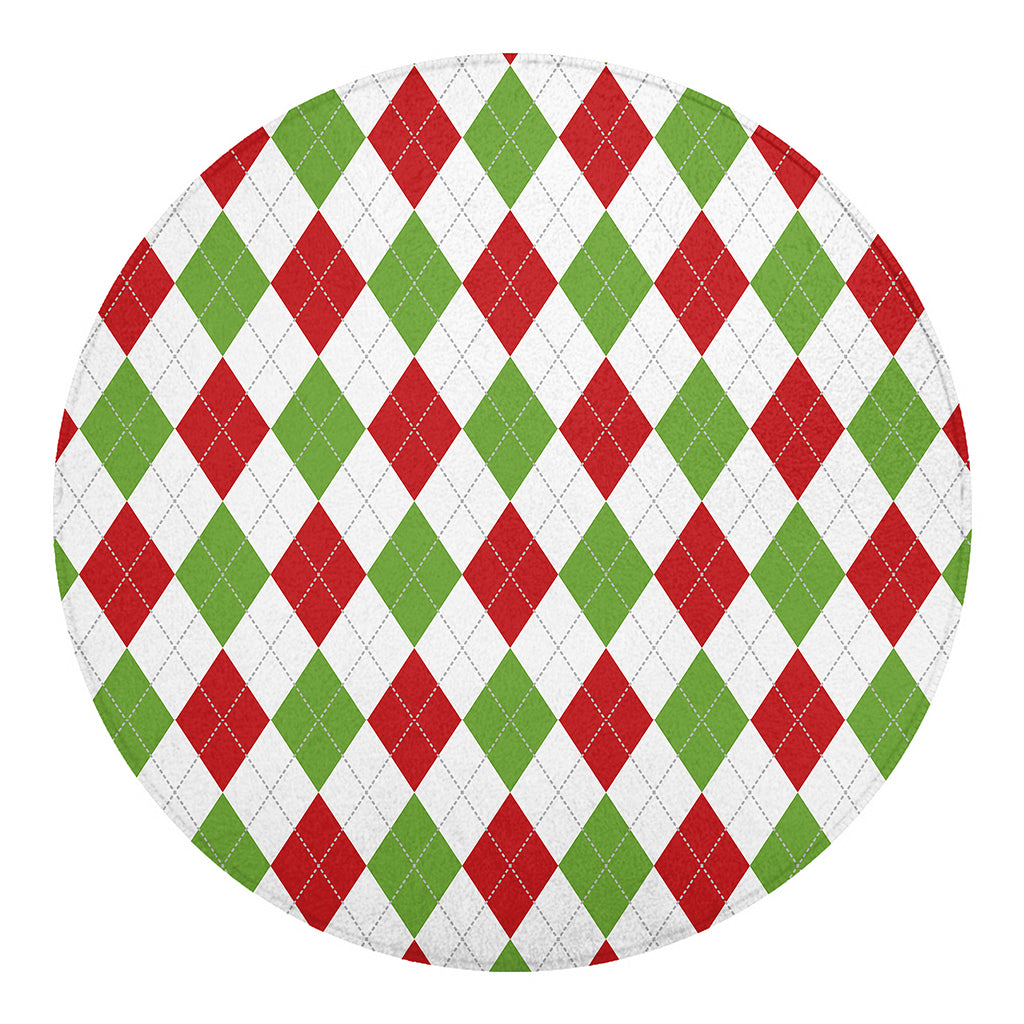 White Red And Green Argyle Pattern Print Round Blanket