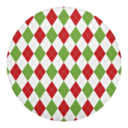 White Red And Green Argyle Pattern Print Round Blanket