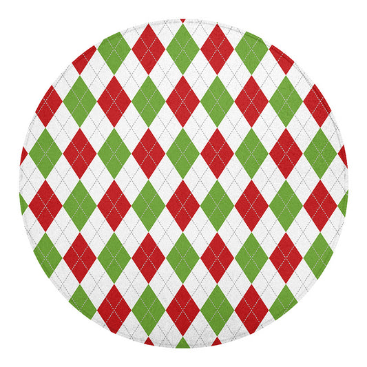 White Red And Green Argyle Pattern Print Round Blanket