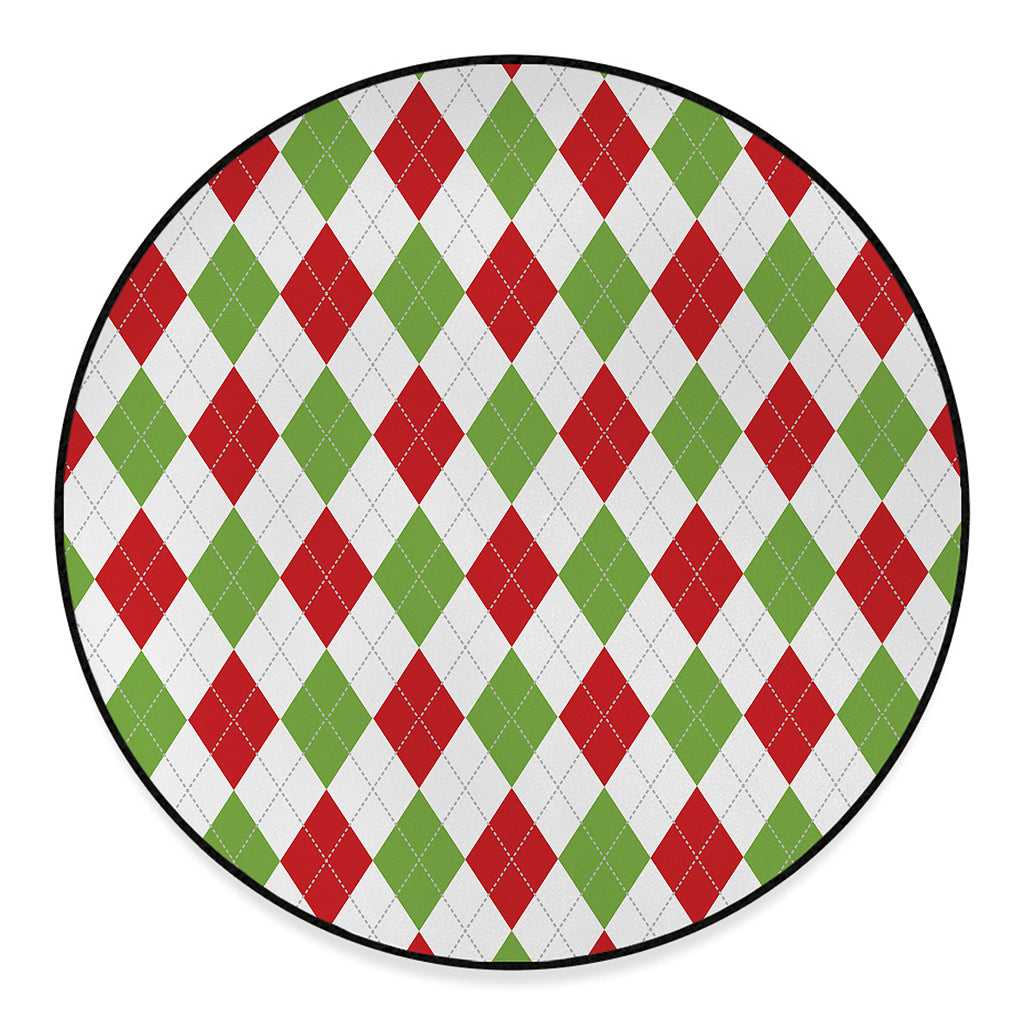 White Red And Green Argyle Pattern Print Round Floor Mat
