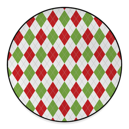 White Red And Green Argyle Pattern Print Round Floor Mat