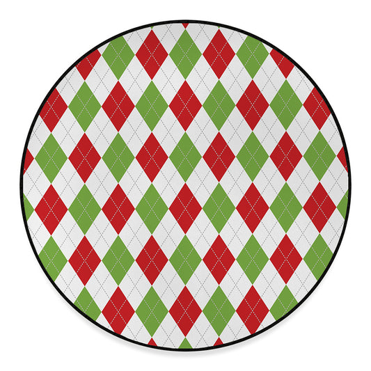 White Red And Green Argyle Pattern Print Round Floor Mat