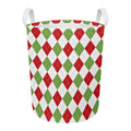 White Red And Green Argyle Pattern Print Round Laundry Basket