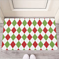 White Red And Green Argyle Pattern Print Rubber Doormat