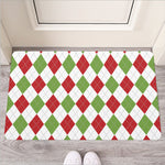 White Red And Green Argyle Pattern Print Rubber Doormat