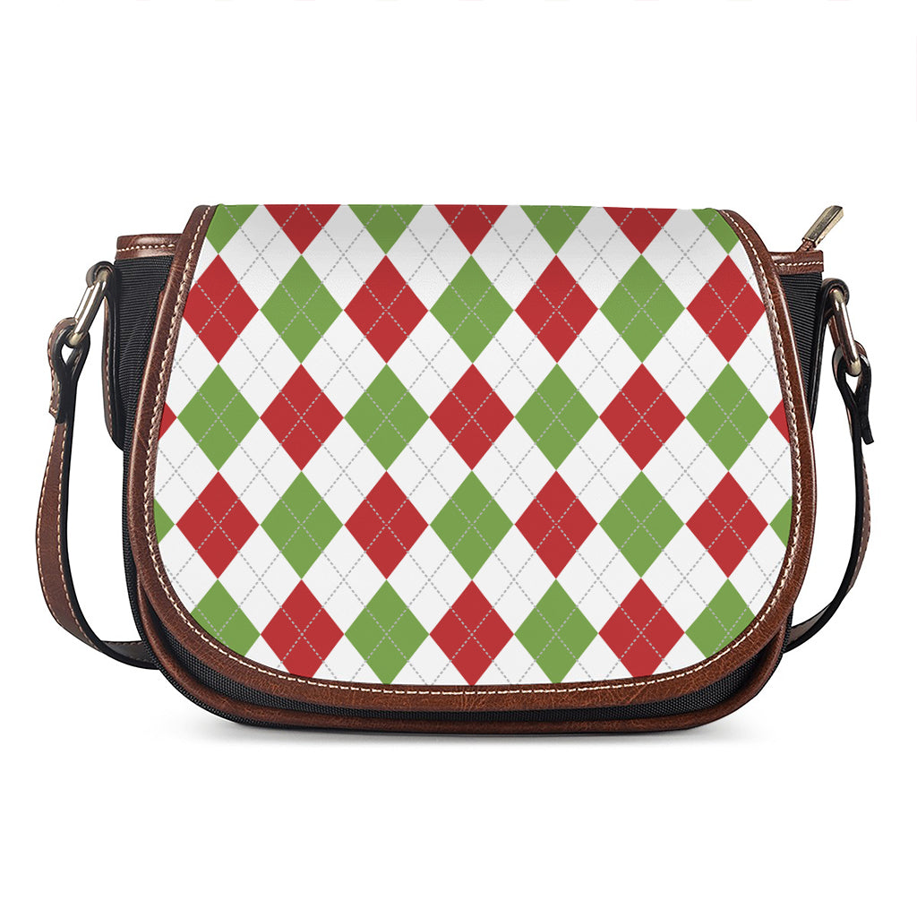 White Red And Green Argyle Pattern Print Saddle Bag