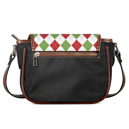 White Red And Green Argyle Pattern Print Saddle Bag