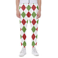White Red And Green Argyle Pattern Print Joggers