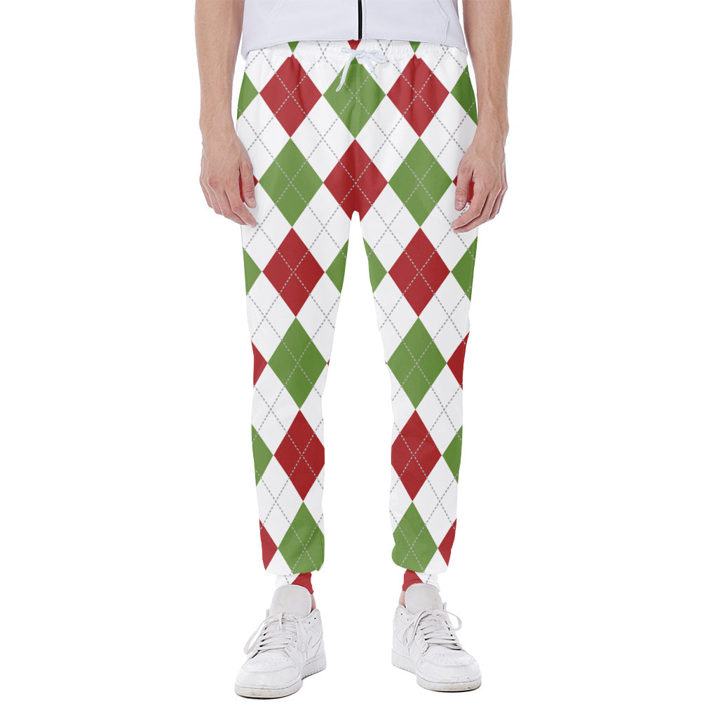 White Red And Green Argyle Pattern Print Scuba Joggers