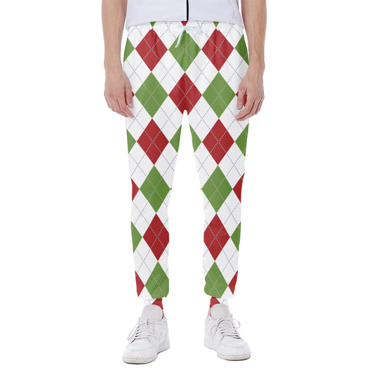 White Red And Green Argyle Pattern Print Scuba Joggers