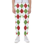 White Red And Green Argyle Pattern Print Scuba Joggers