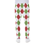 White Red And Green Argyle Pattern Print Scuba Joggers