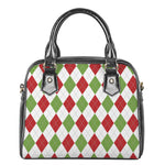 White Red And Green Argyle Pattern Print Shoulder Handbag