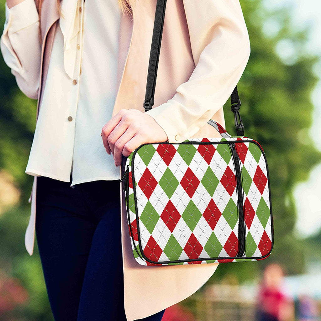 White Red And Green Argyle Pattern Print Shoulder Strap Bible Bag