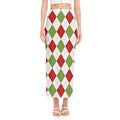 White Red And Green Argyle Pattern Print Side Slit Maxi Skirt