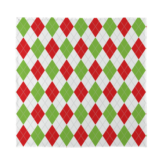 White Red And Green Argyle Pattern Print Silk Bandana