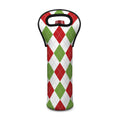 White Red And Green Argyle Pattern Print Single Neoprene Wine Tote