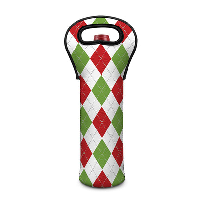 White Red And Green Argyle Pattern Print Single Neoprene Wine Tote