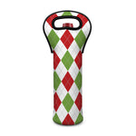 White Red And Green Argyle Pattern Print Single Neoprene Wine Tote