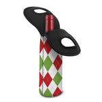 White Red And Green Argyle Pattern Print Single Neoprene Wine Tote
