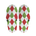 White Red And Green Argyle Pattern Print Slippers