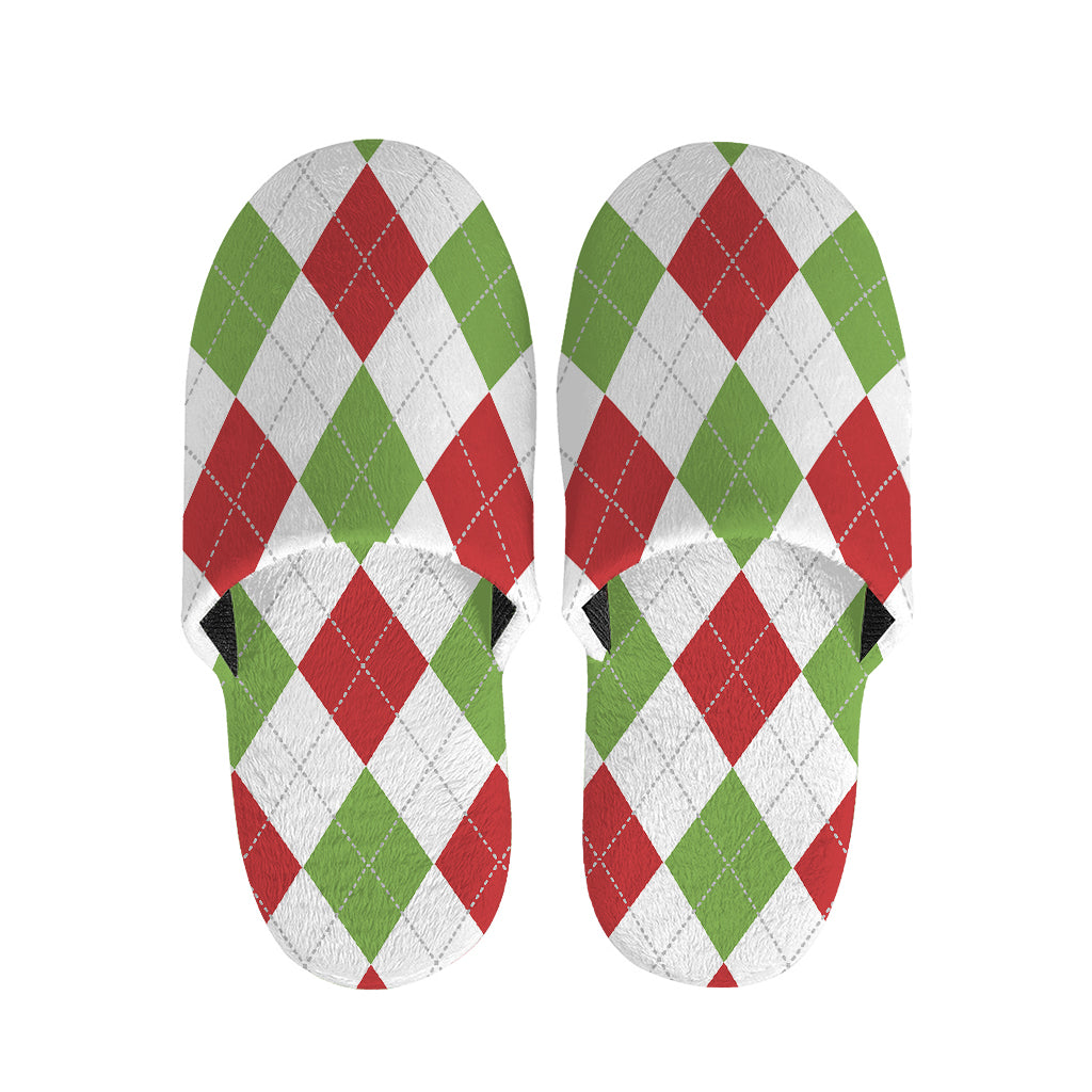 White Red And Green Argyle Pattern Print Slippers