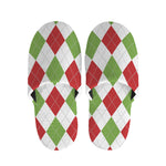 White Red And Green Argyle Pattern Print Slippers