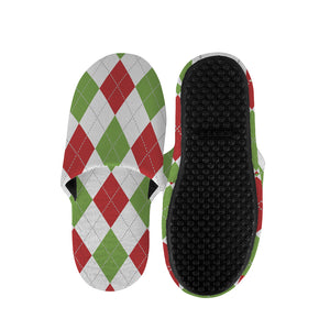 White Red And Green Argyle Pattern Print Slippers