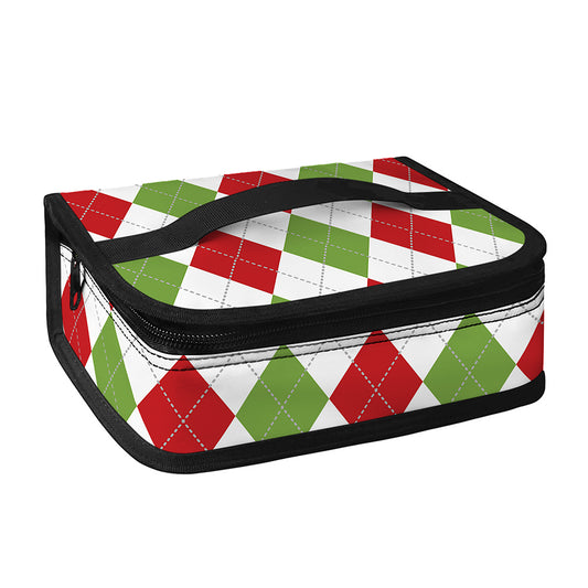 White Red And Green Argyle Pattern Print Small Lunch Bag