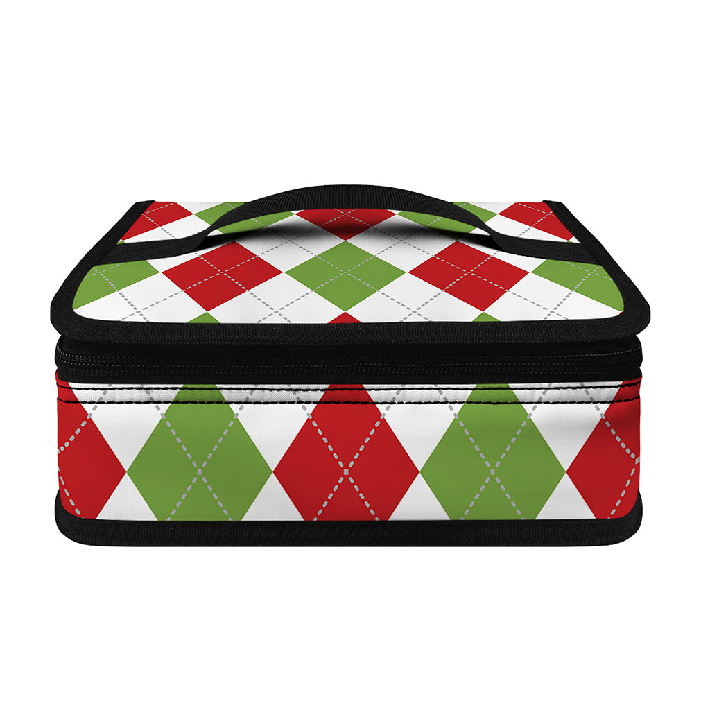 White Red And Green Argyle Pattern Print Small Lunch Bag