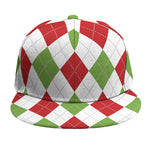 White Red And Green Argyle Pattern Print Snapback Cap