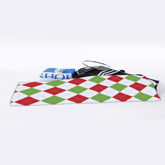 White Red And Green Argyle Pattern Print Sports Towel