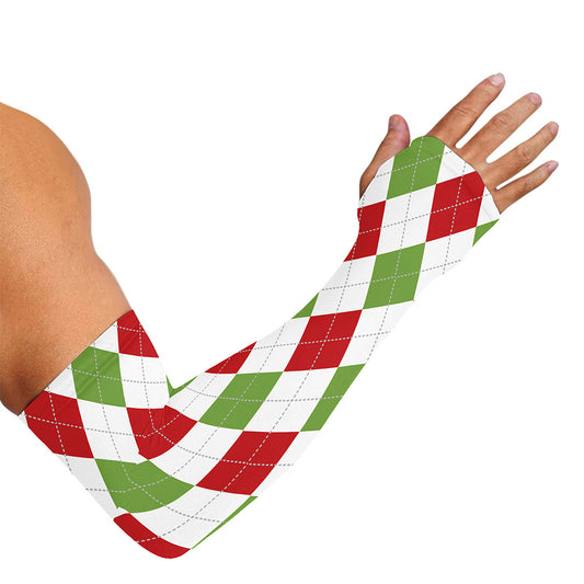 White Red And Green Argyle Pattern Print Sun Protection Arm Sleeves