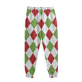 White Red And Green Argyle Pattern Print Sweatpants