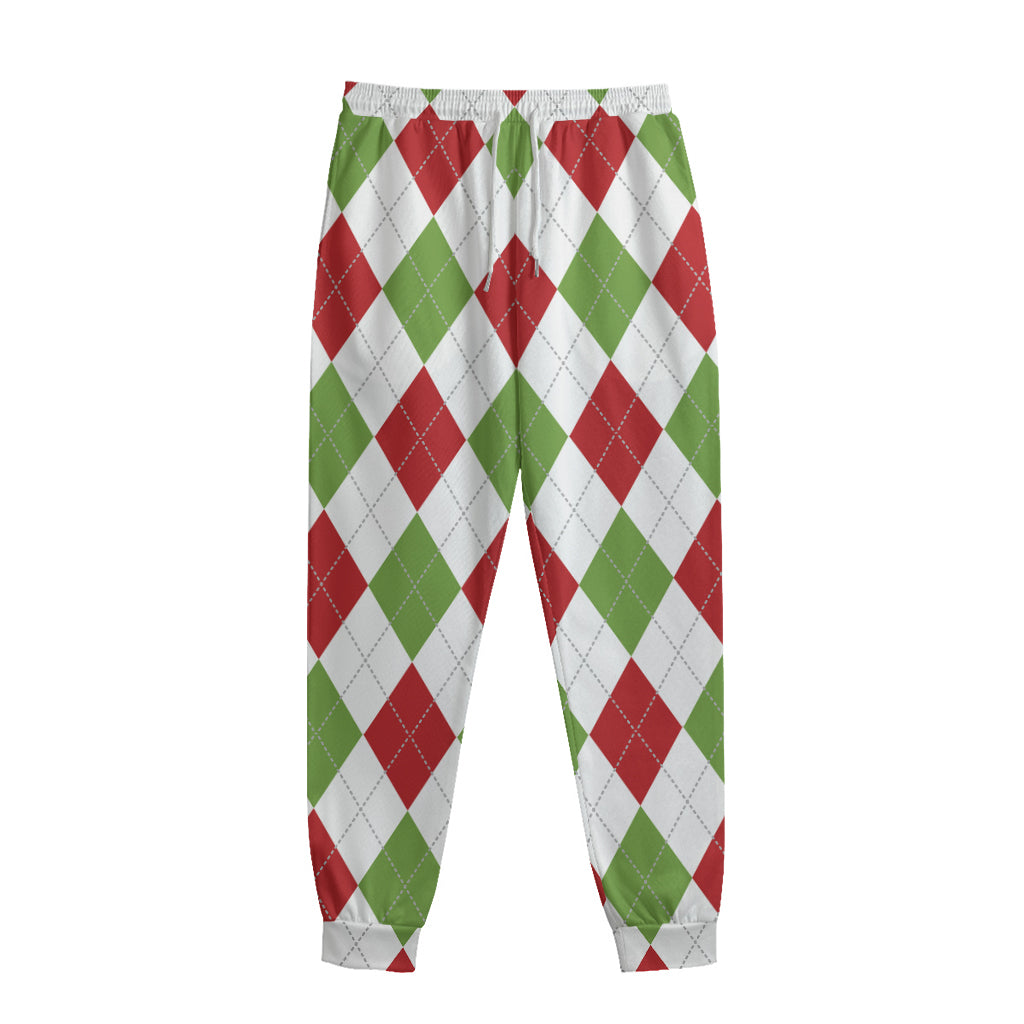White Red And Green Argyle Pattern Print Sweatpants