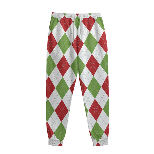White Red And Green Argyle Pattern Print Sweatpants