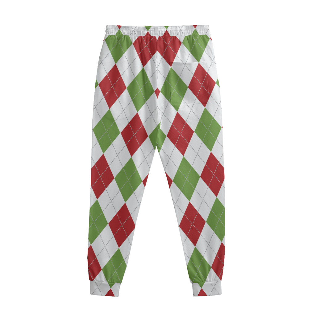 White Red And Green Argyle Pattern Print Sweatpants