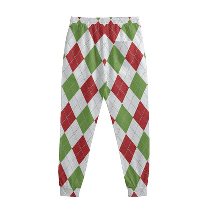 White Red And Green Argyle Pattern Print Sweatpants