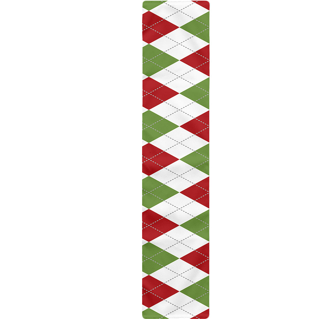 White Red And Green Argyle Pattern Print Table Runner