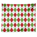 White Red And Green Argyle Pattern Print Tapestry