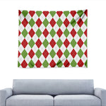 White Red And Green Argyle Pattern Print Tapestry