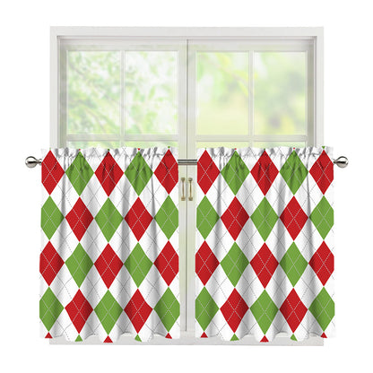 White Red And Green Argyle Pattern Print Tier Curtains