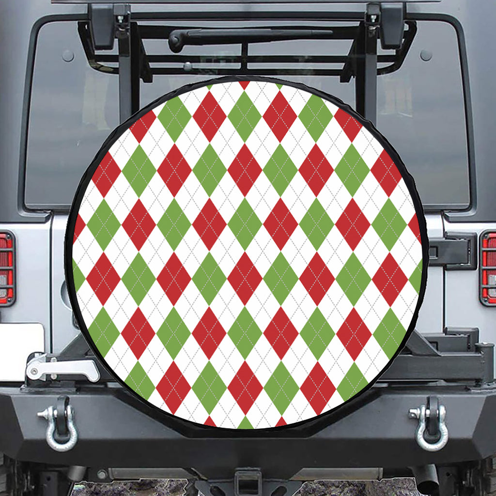 White Red And Green Argyle Pattern Print Tire Cover