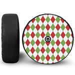 White Red And Green Argyle Pattern Print Tire Cover With Camera Hole