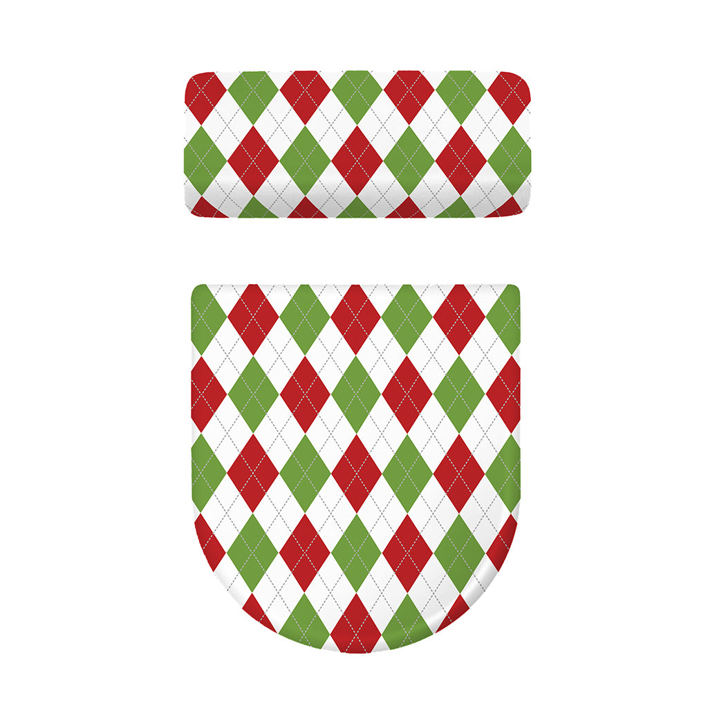 White Red And Green Argyle Pattern Print Toilet Lid And Tank Cover Set