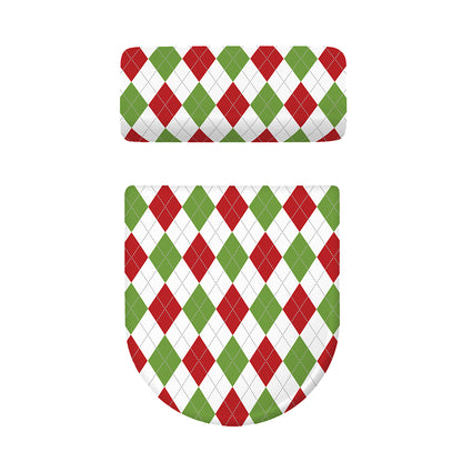 White Red And Green Argyle Pattern Print Toilet Lid And Tank Cover Set