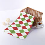 White Red And Green Argyle Pattern Print Towel