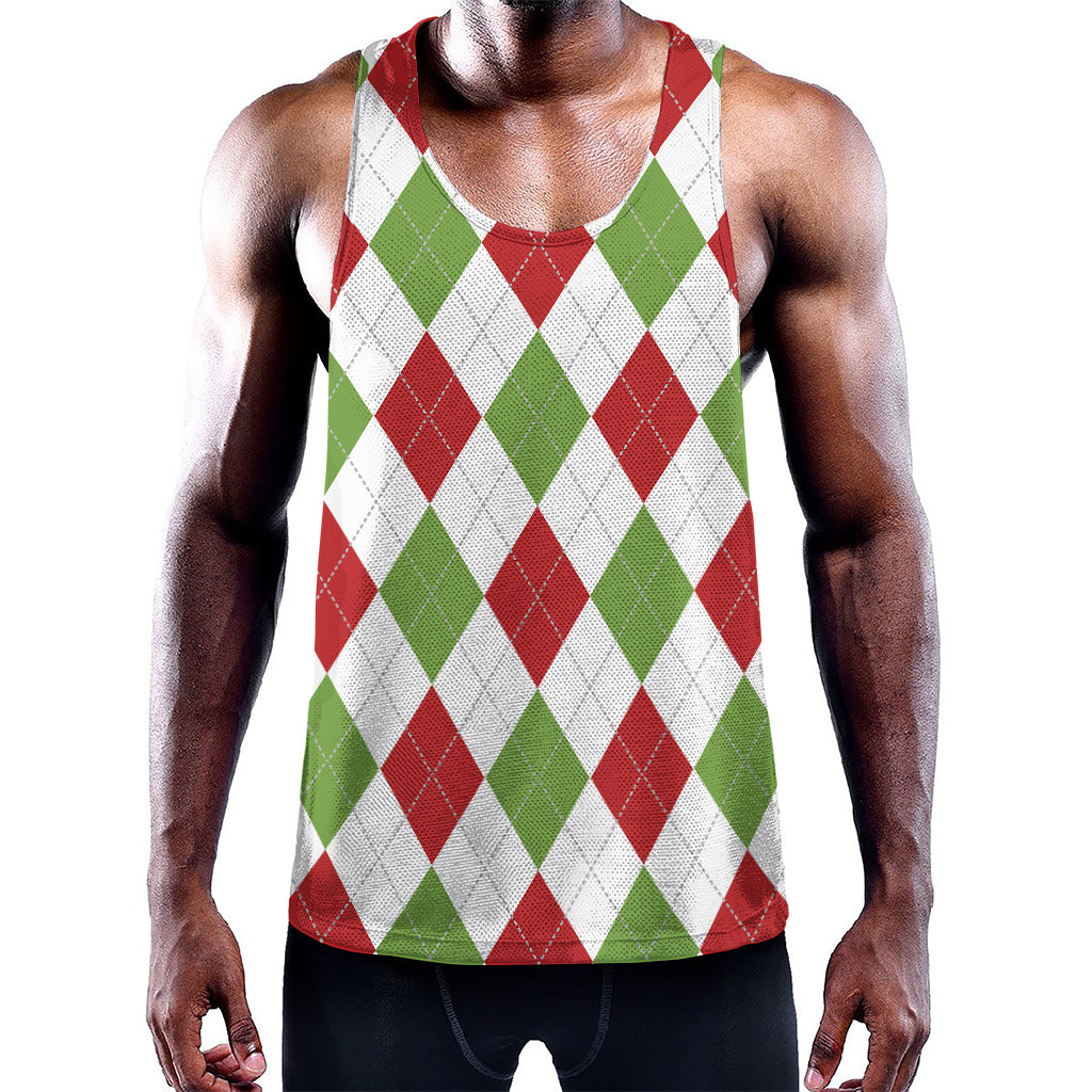 White Red And Green Argyle Pattern Print Training Tank Top