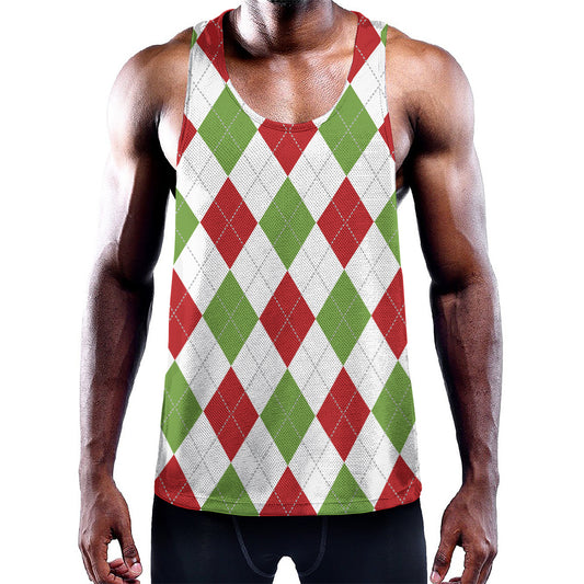 White Red And Green Argyle Pattern Print Training Tank Top